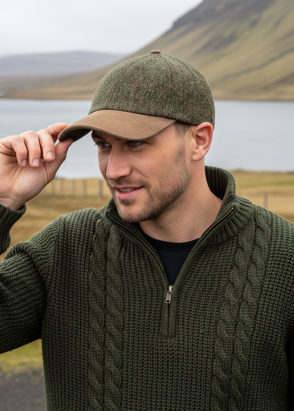 Donegal Tweed Baseball Cap Green Salt Pepper - Main Image