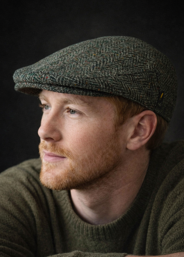 Donegal Tweed Flat Cap | Green Herringbone | Irish Cap