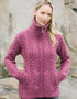 Aran Crafts Double Collar Trinity Cardigan | Berry