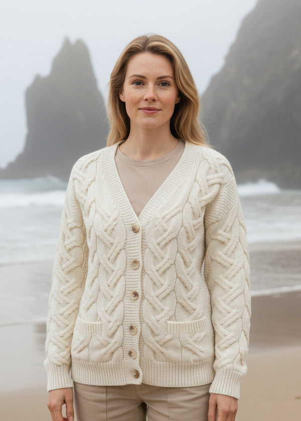 Downpatrick Ladies Aran Cardigan | Natural