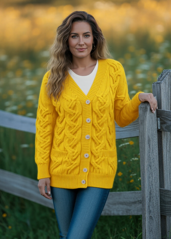 Downpatrick Ladies Aran Cardigan | Sunflower