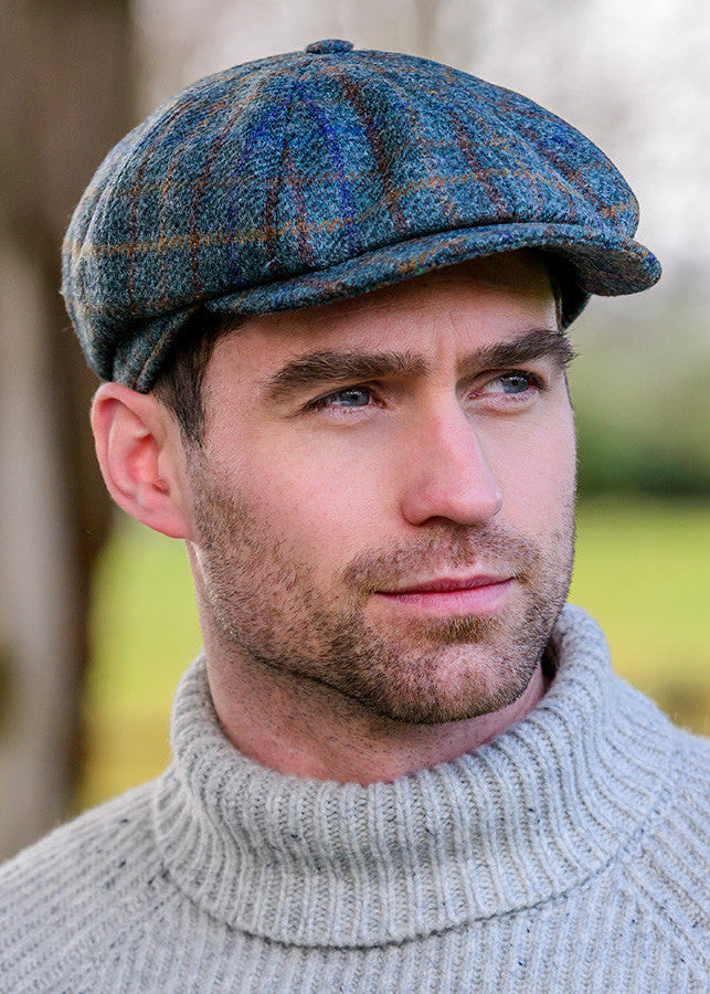 Mucros Driving Cap | Premium Wool 8-Piece Flat Cap | Green Plaid
