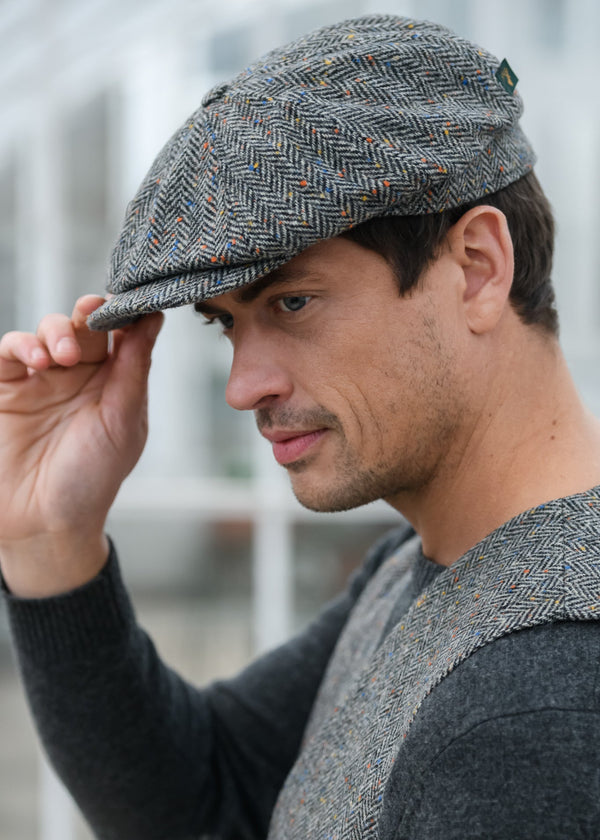 Mucros Grey 8-Piece Wool Driving Cap - Peaky Blinders Style