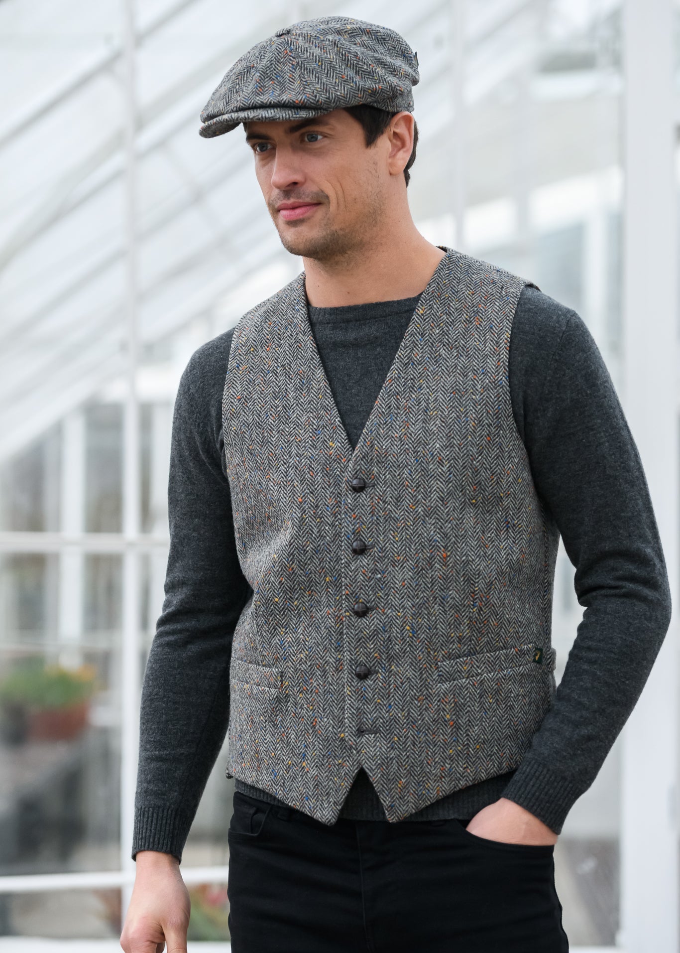 Mucros Tweed Waistcoat | Grey Herringbone