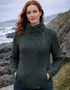 Aran Bikers Claddagh Side Zip Cardigan | Army Green