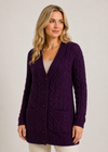 Aran Long Line Merino Cardigan | Purple Haze