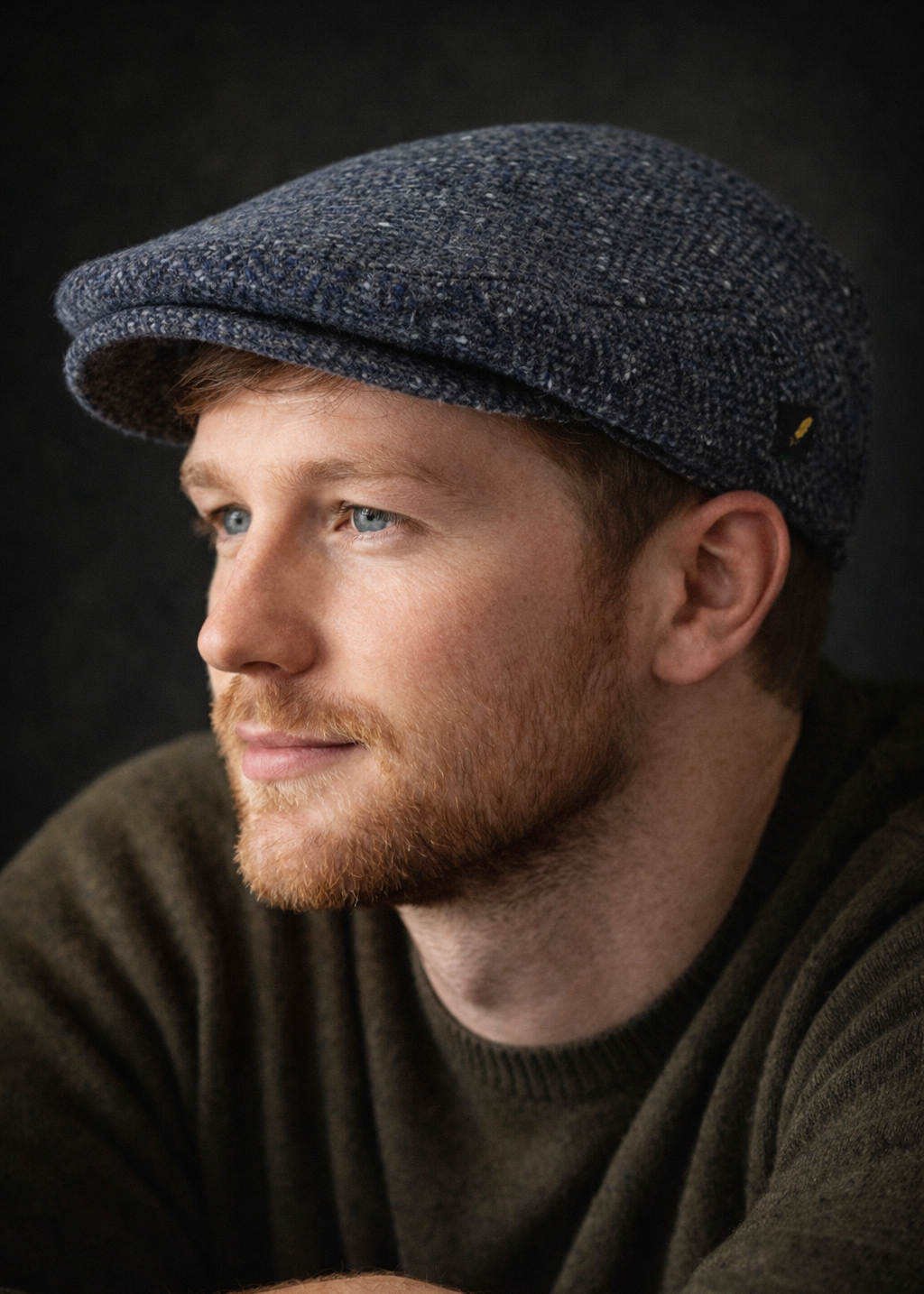 Donegal Tweed Flat Cap | Herringbone Blue Speck | Handcrafted Irish Heritage