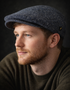 Donegal Tweed Flat Cap | Herringbone Blue Speck | Handcrafted Irish Heritage