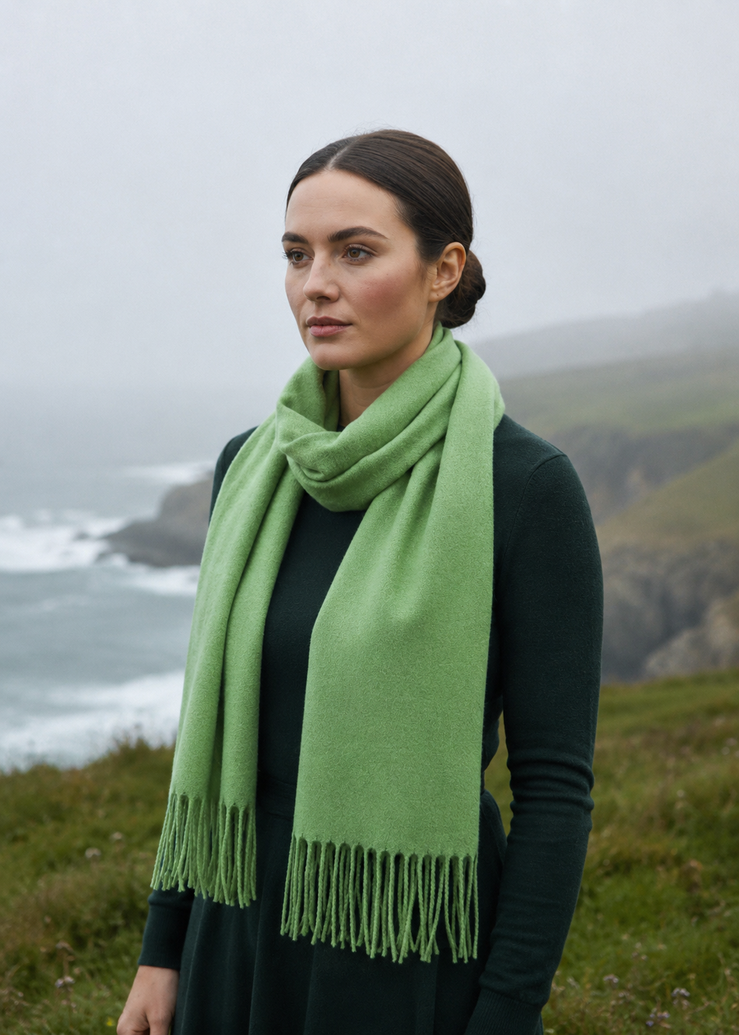Foxford Lambswool Scarf | Bay Solid Green
