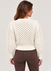 Ladies Merino Cropped Classic Aran Cardigan | White