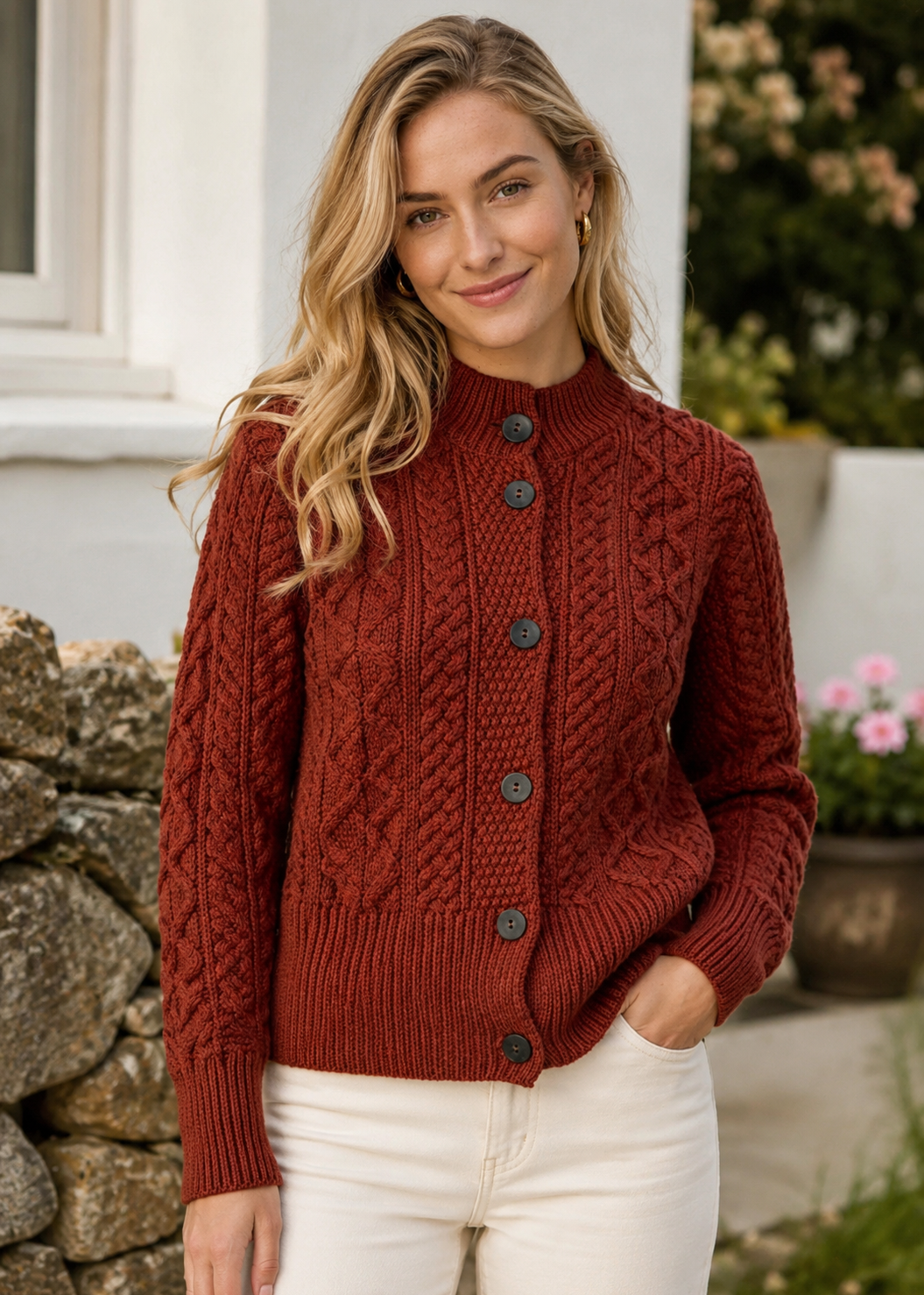 Merino Wool Short Aran Cardigan | Sienna