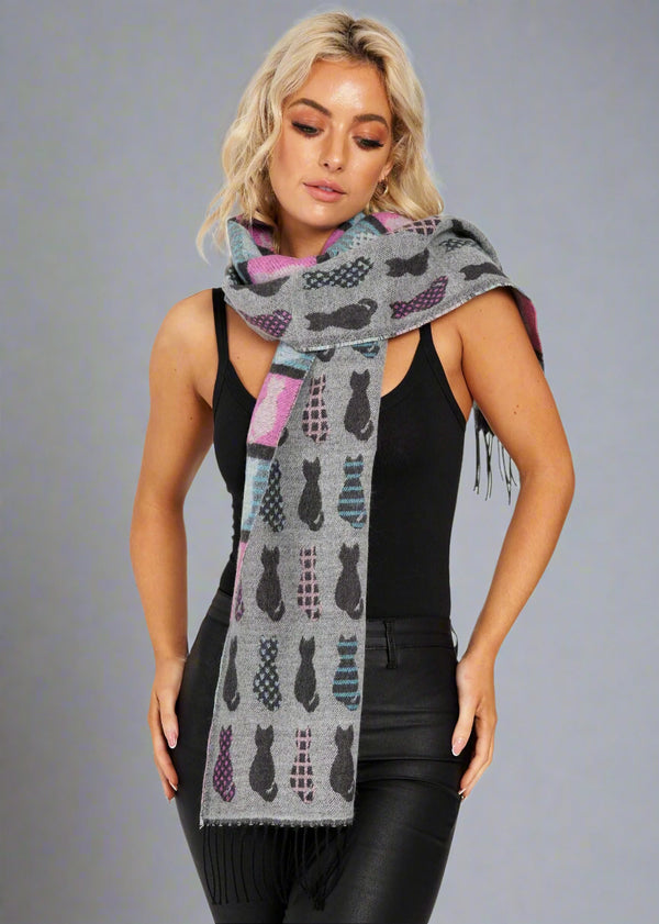 Jimmy Hourihan Fringed Cats Scarf | Grey