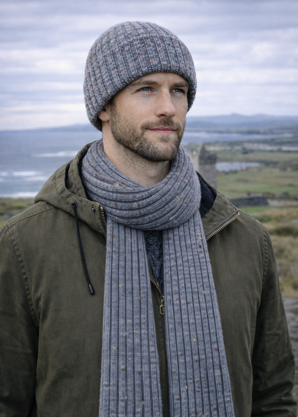 Fisherman Donegal Fleck Wool Scarf | Grey Marl