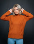 Merino Wool Cowl Neck Aran Sweater | Terracotta *XS ONLY* Clearance