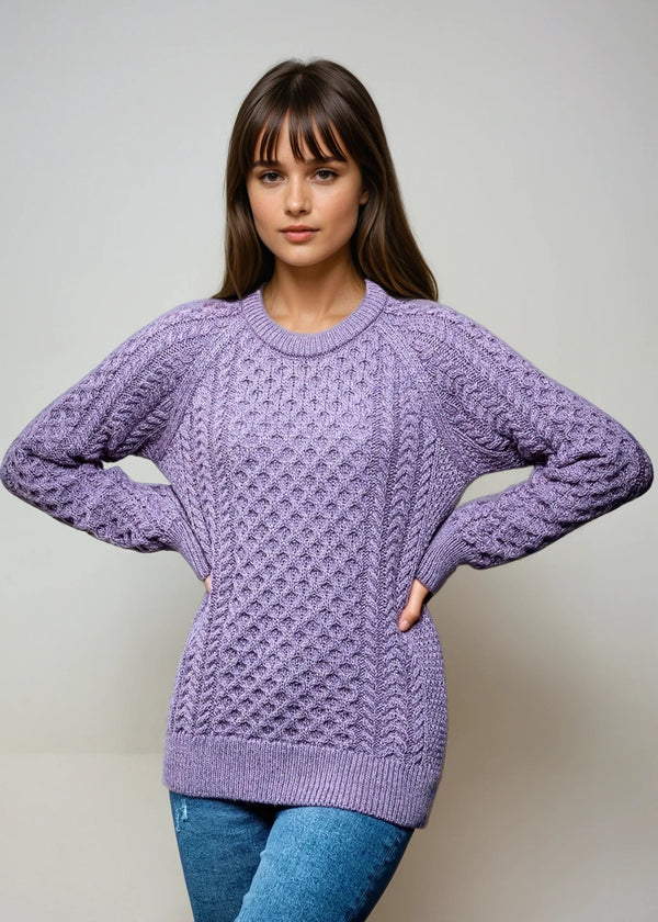 Ladies Slim-Fit Aran Sweater | Lavender