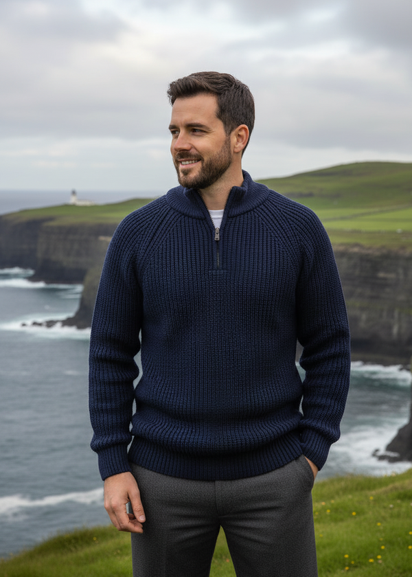 Men's Fisherman Rib Half-Zip Merino Wool Sweater | DWB