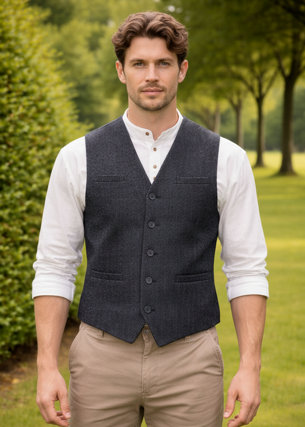 Men's Grey Tweed Herringbone Waistcoat