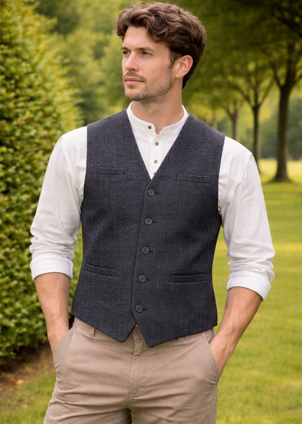 Gray Tweed Herringbone Waistcoat