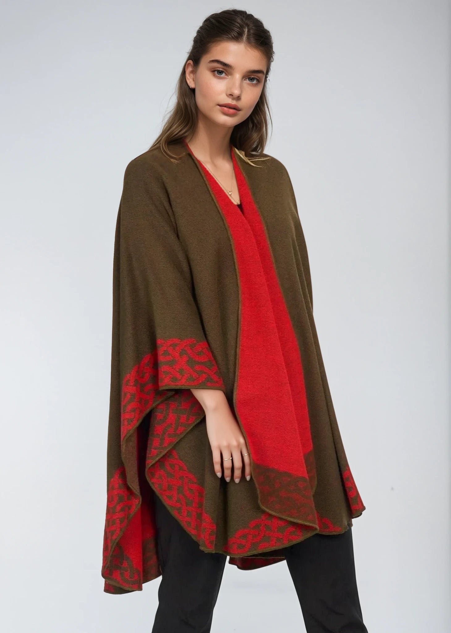Jimmy Hourihan Green Red Shawl with Celtic Motif