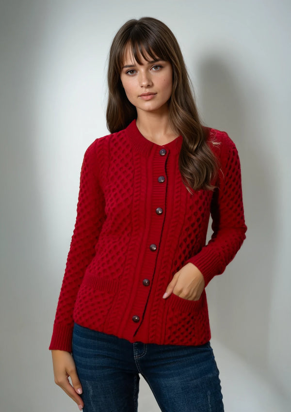 Aran Lumber Cardigan | Red