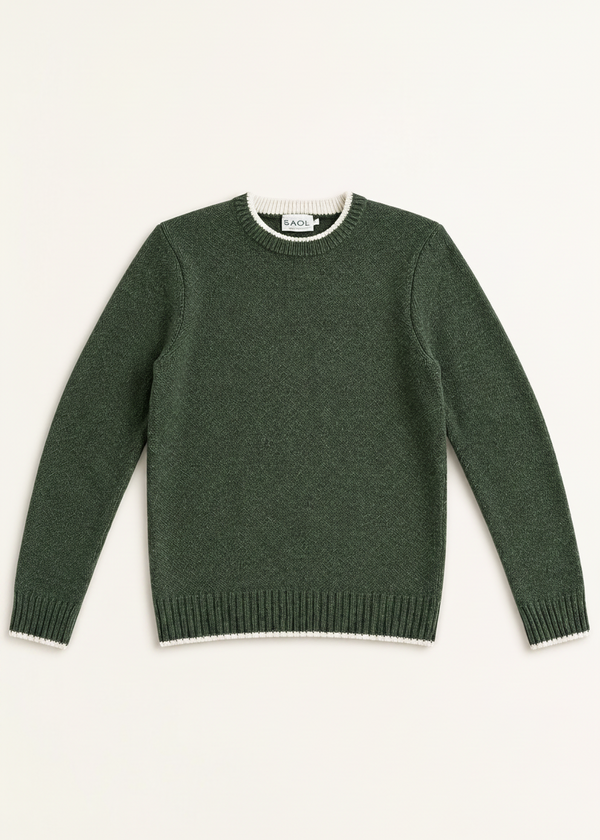 Saol Men's Fisherman Rib Crew Neck Sweater – Green
