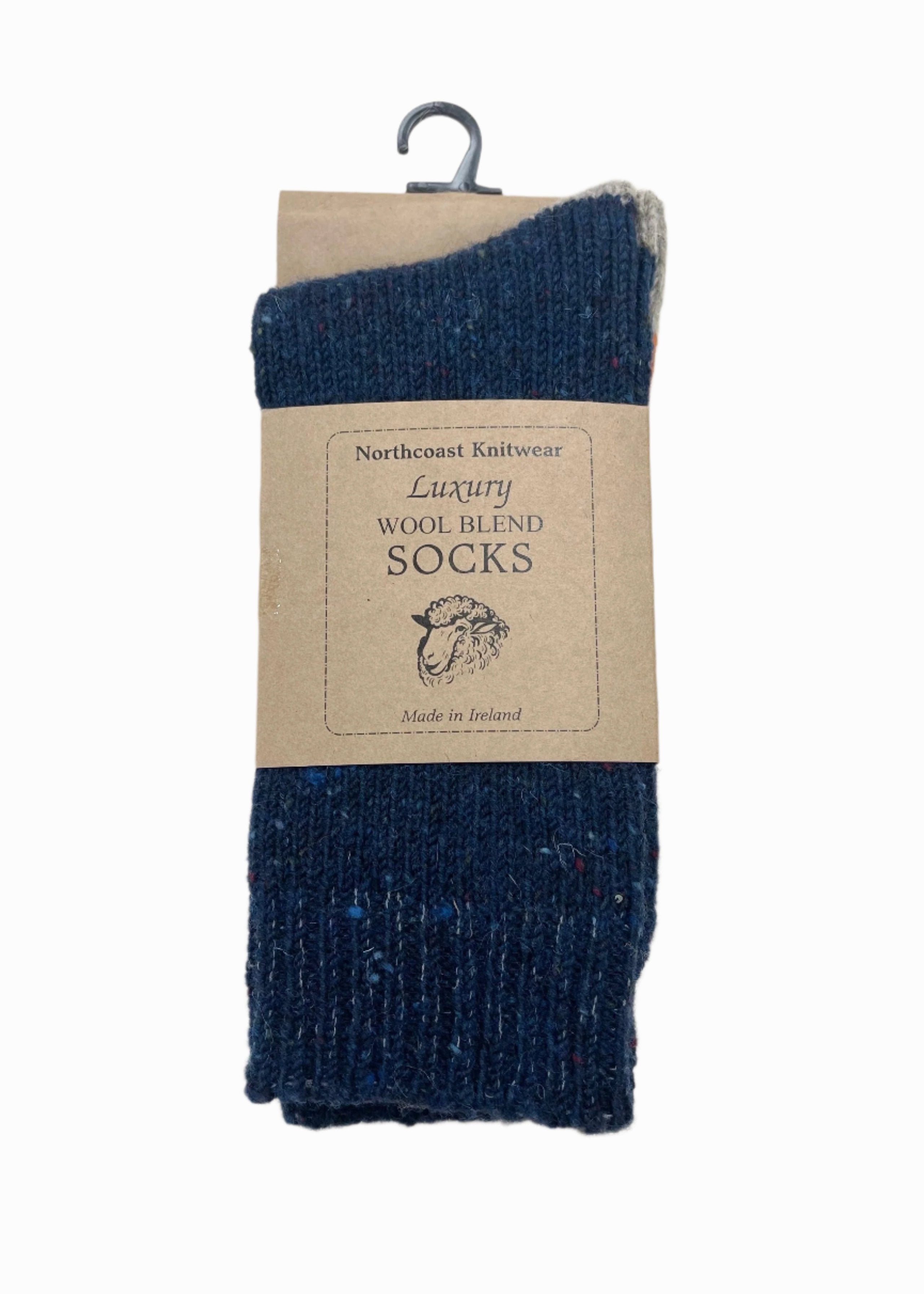 Tricolor 100% Merino Wool Socks | Navy