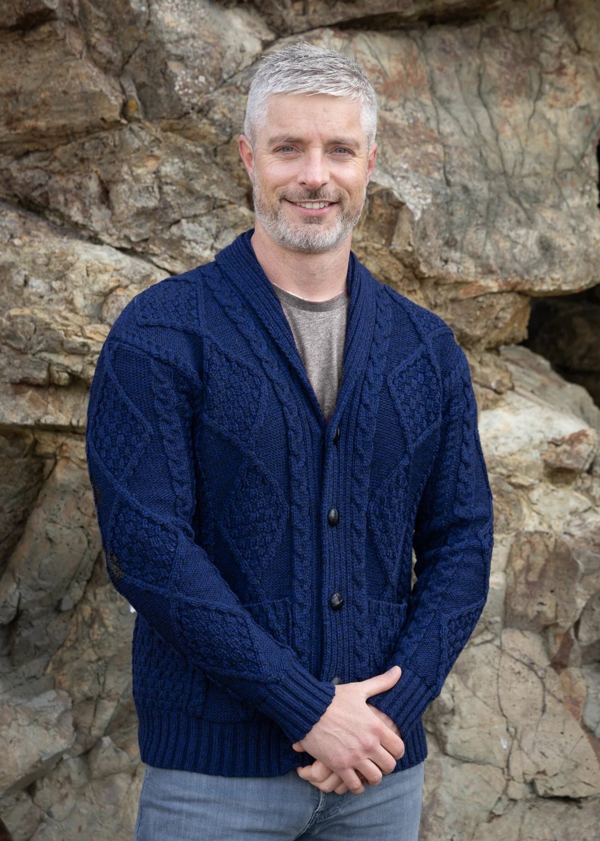 Men's Shawl Button Cardigan | Blue