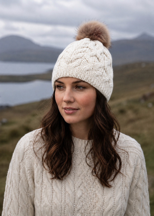 Aran Merino Wool Bobble Hat - Traditional Irish Knitwear