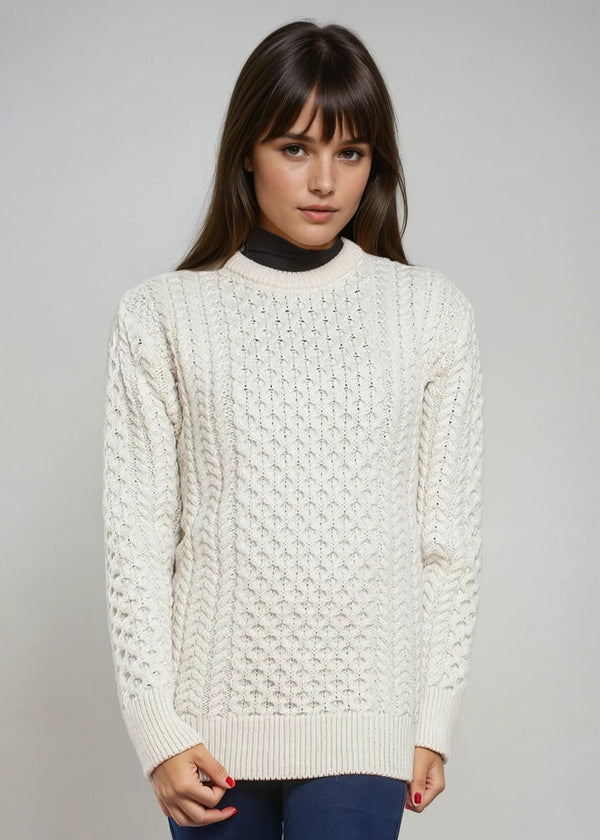 Ladies Slim-Fit Aran Sweater | Natual