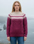 Ladies Slim-Fit Aran Fairisle Sweater | Raspberry Marl