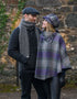 Mucros Poncho | Anthrazit-Lavendel-Streifen | 100 % Woll-Tweed