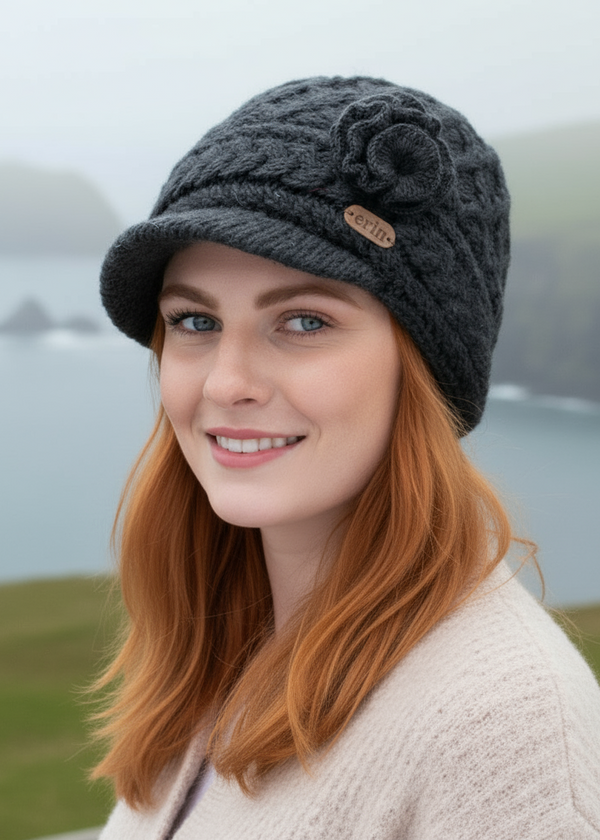 Erin Aran Flower Peak Hat | Charcoal