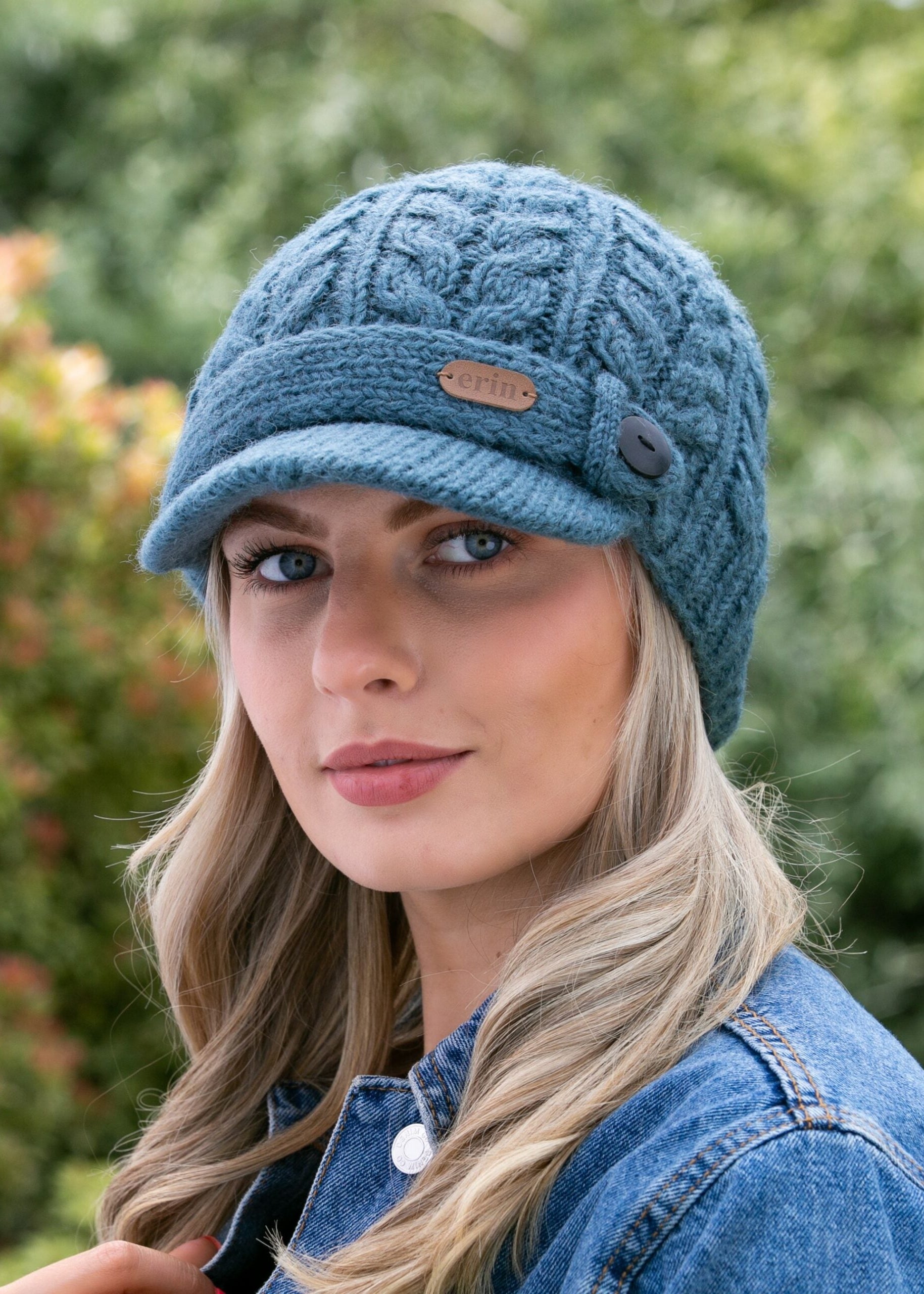 Erin Aran Cable Peak Hat | Denim
