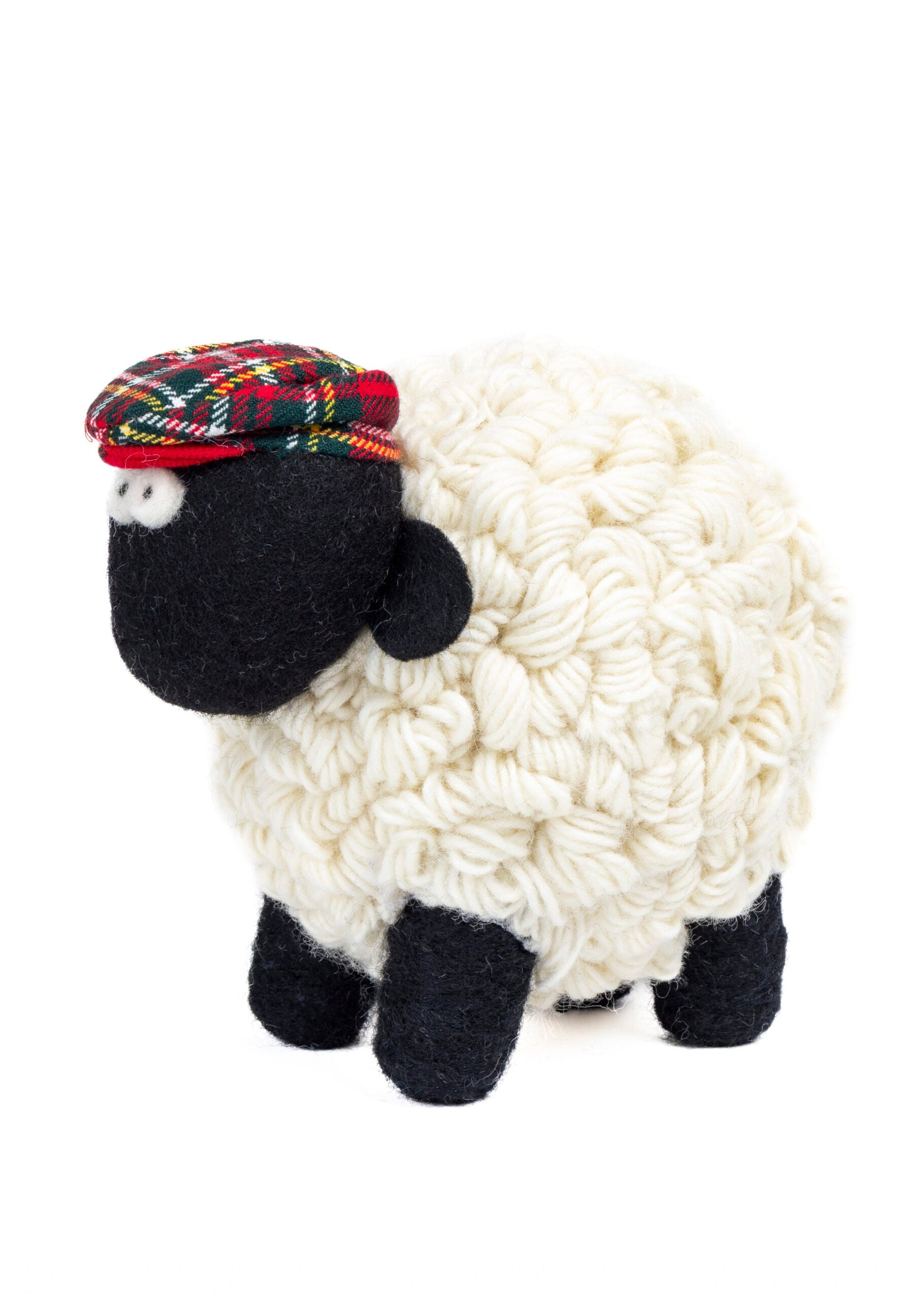 Erin Knitwear Knitted Sheep | Red Tartan Cap - Medium
