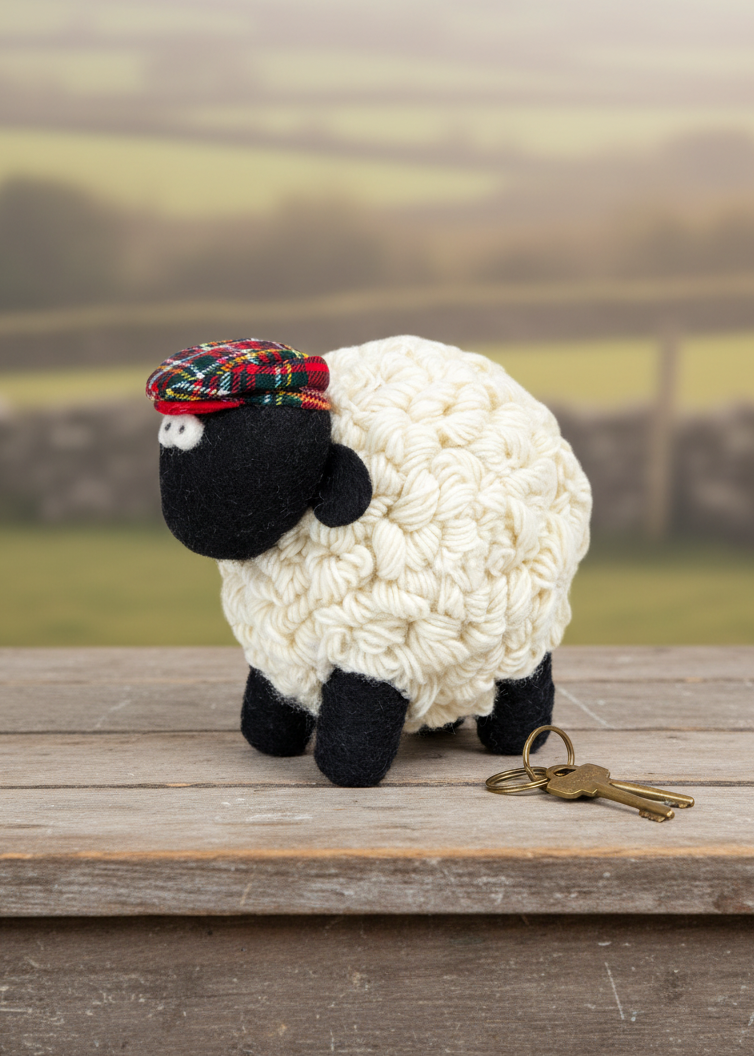 Erin Knitwear Knitted Sheep | Red Tartan Cap - Medium