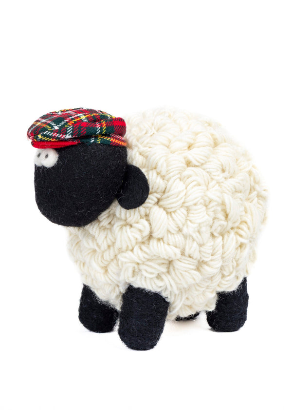 Erin Knitwear Knitted Sheep | Red Tartan Cap - Medium