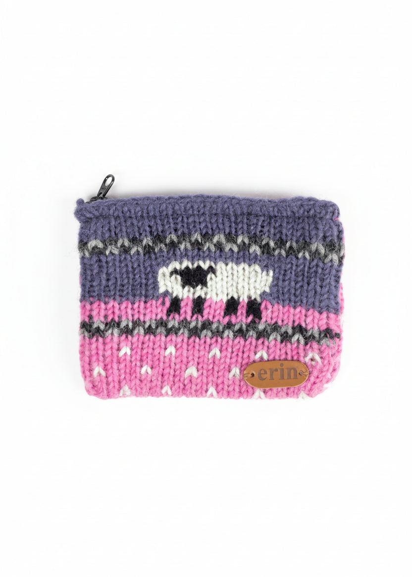 Aran Sheep Wool Coin Purse Blue/Pink