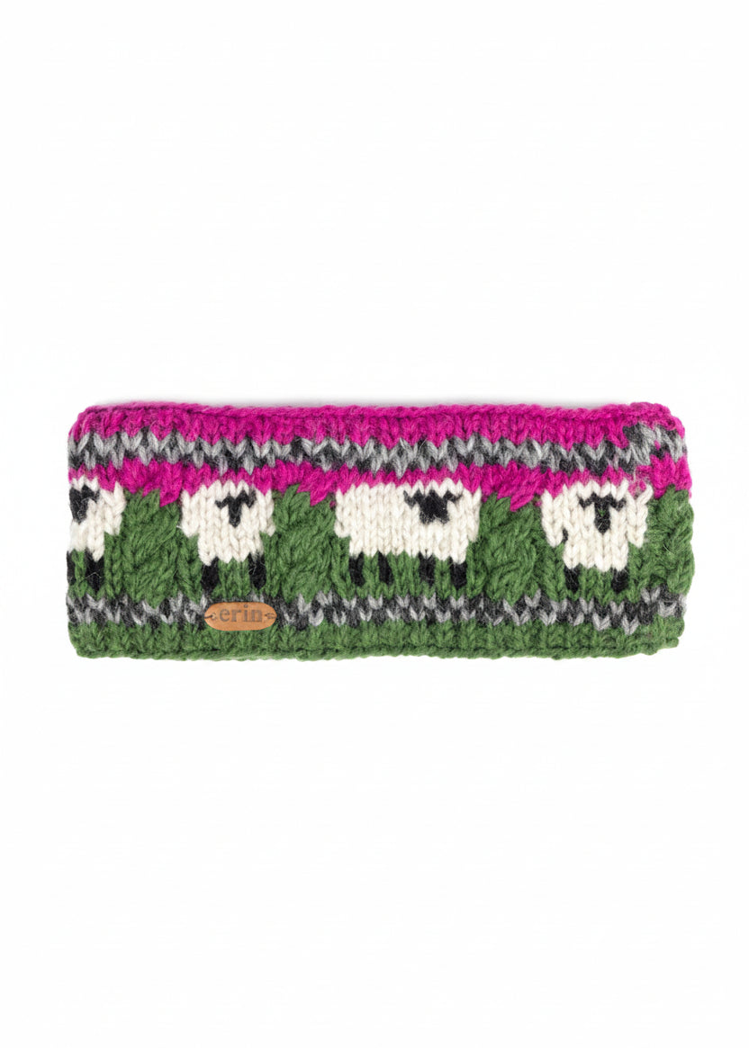 Erin Aran Sheep Headband | Pink & Dark Green