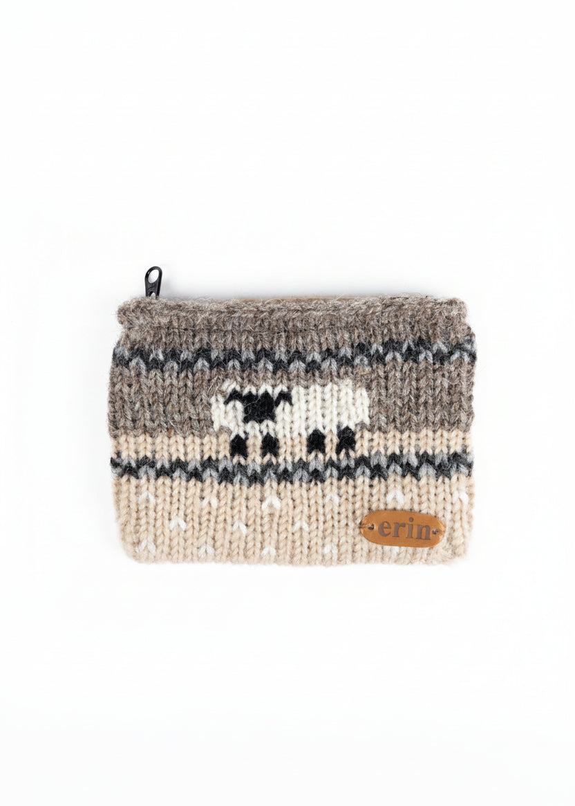Aran Sheep Wool Coin Purse Grey/Beige