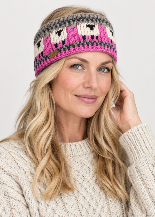 Erin Aran Sheep Headband | Pink & Grey
