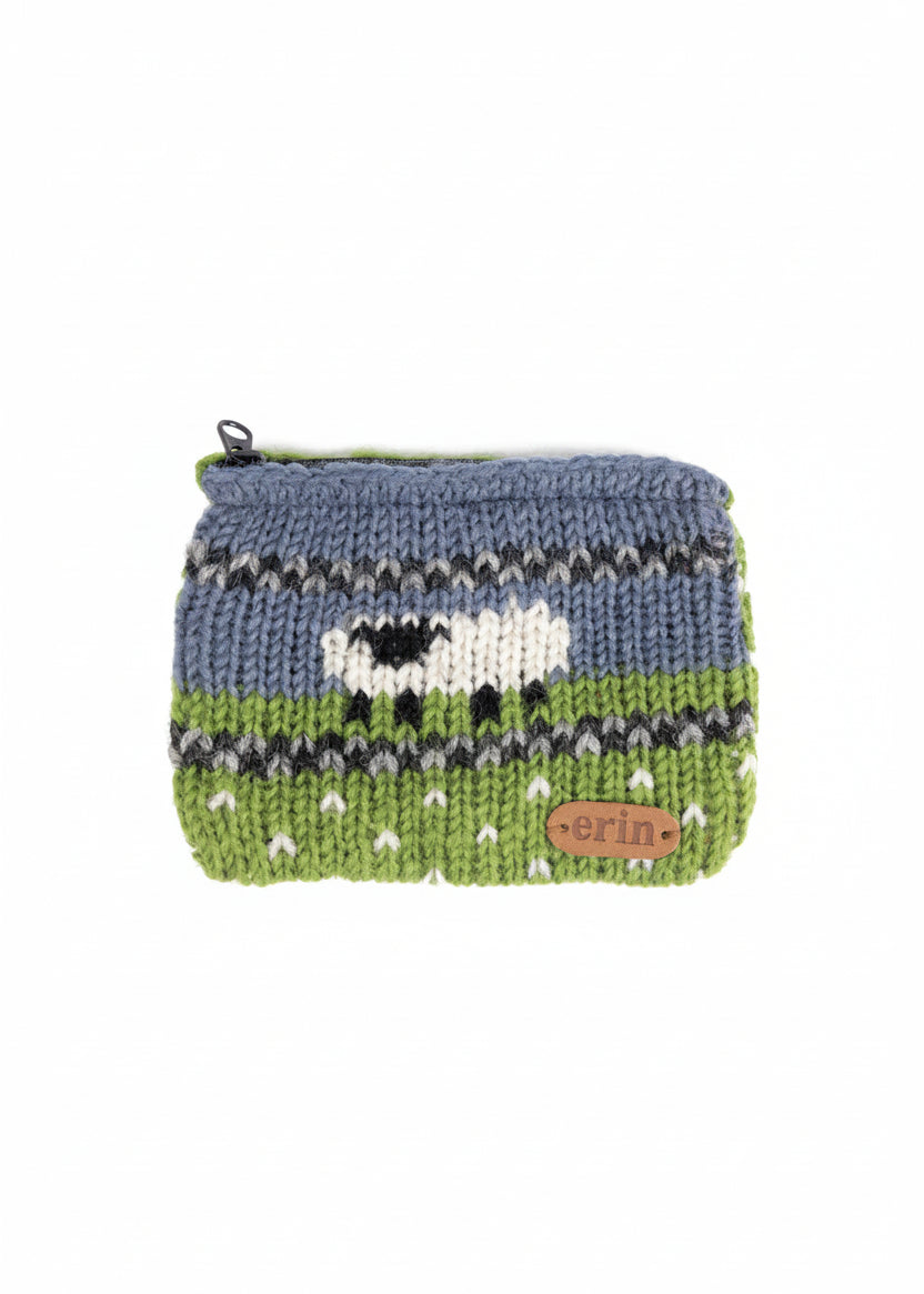 Aran Sheep Wool Coin Purse Blue/Green