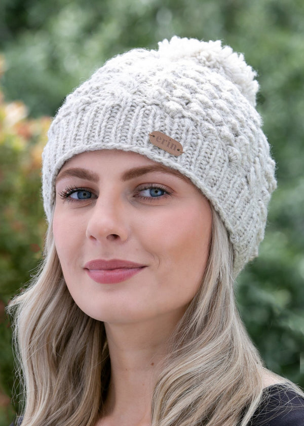 Aran Cable Blackberry Bobble Hat | Oatmeal