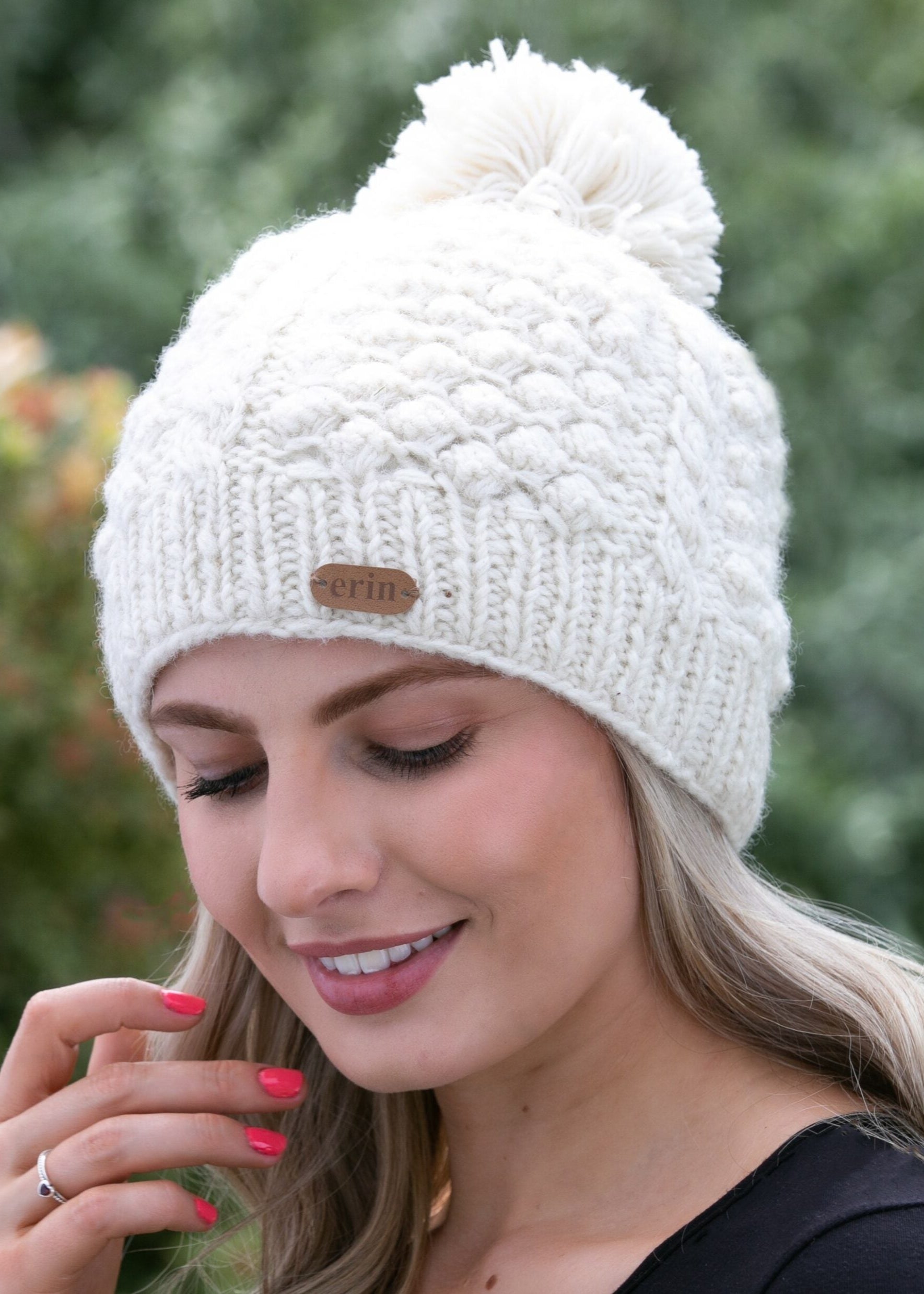 Aran Cable Blackberry Bobble Hat | Natural