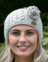 Erin Aran Cable Knitted Wool Flower Headband - Oatmeal