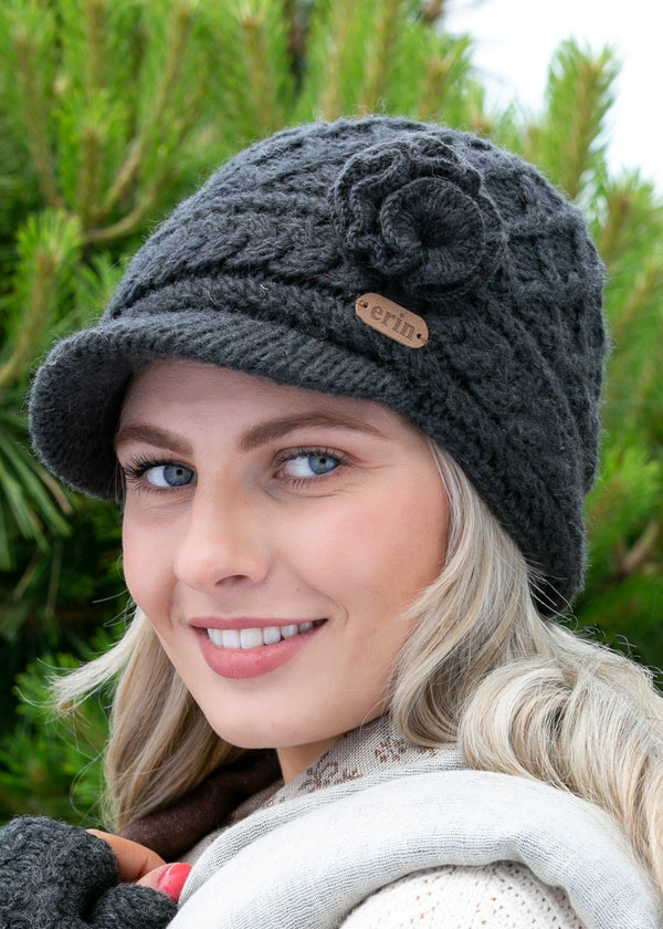 Erin Aran Flower Peak Hat | Charcoal