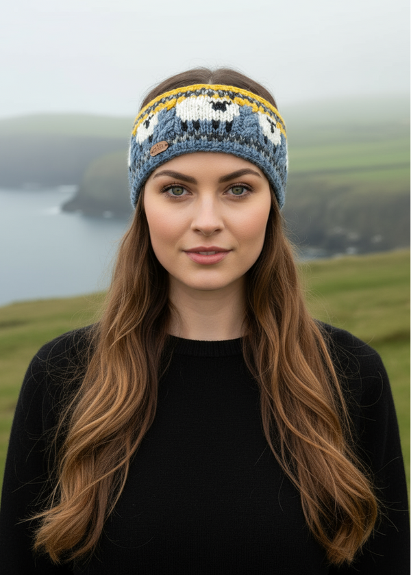 Erin Aran Sheep Headband | Blue & Yellow