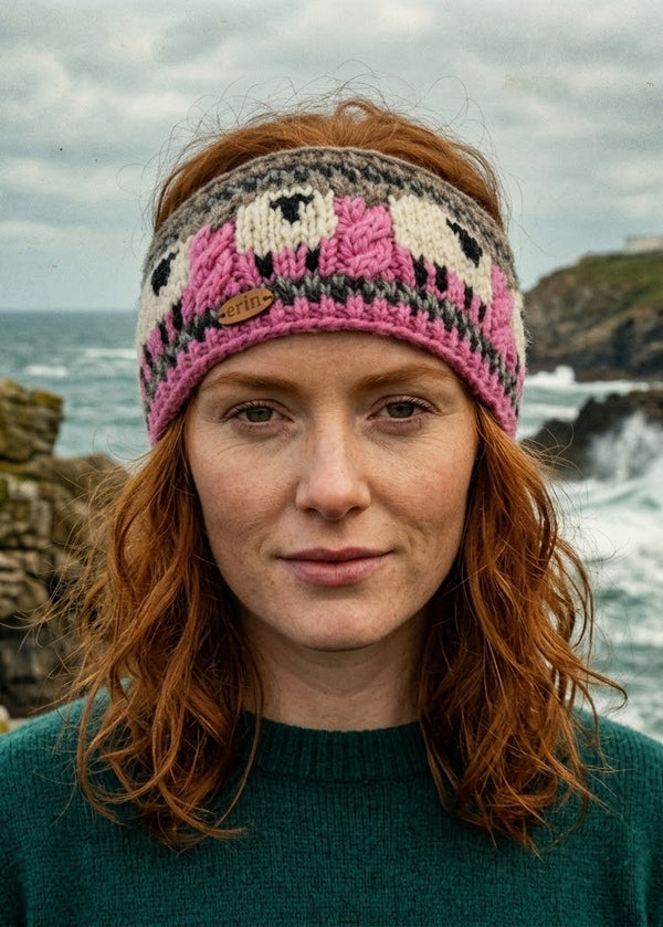 Erin Aran Sheep Headband | Pink & Grey