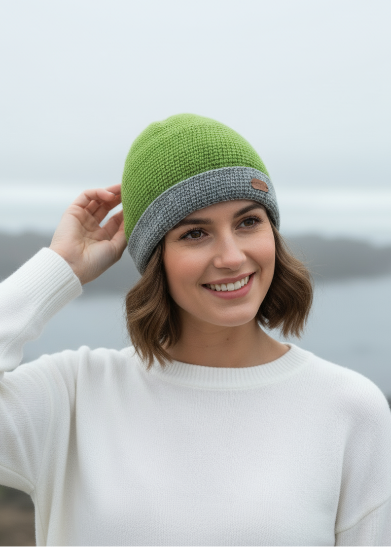 Erin Crochet Turn up Hat | Moss Green