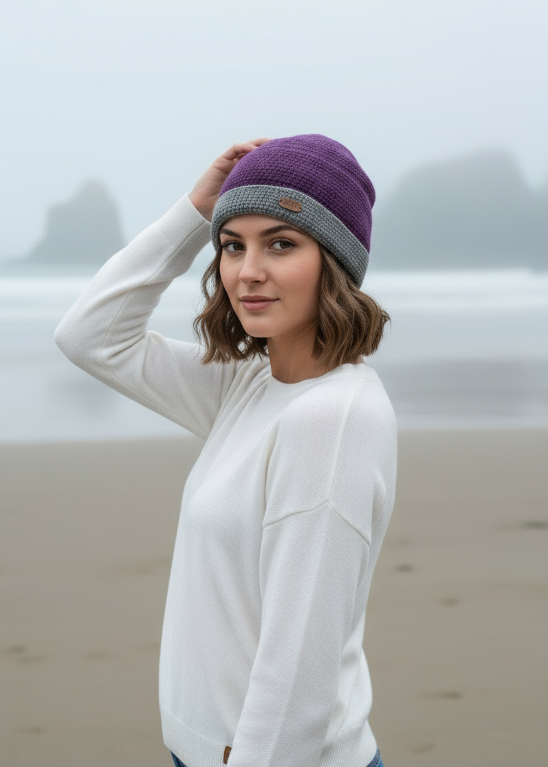 Erin Crochet Turn up Hat | Purple