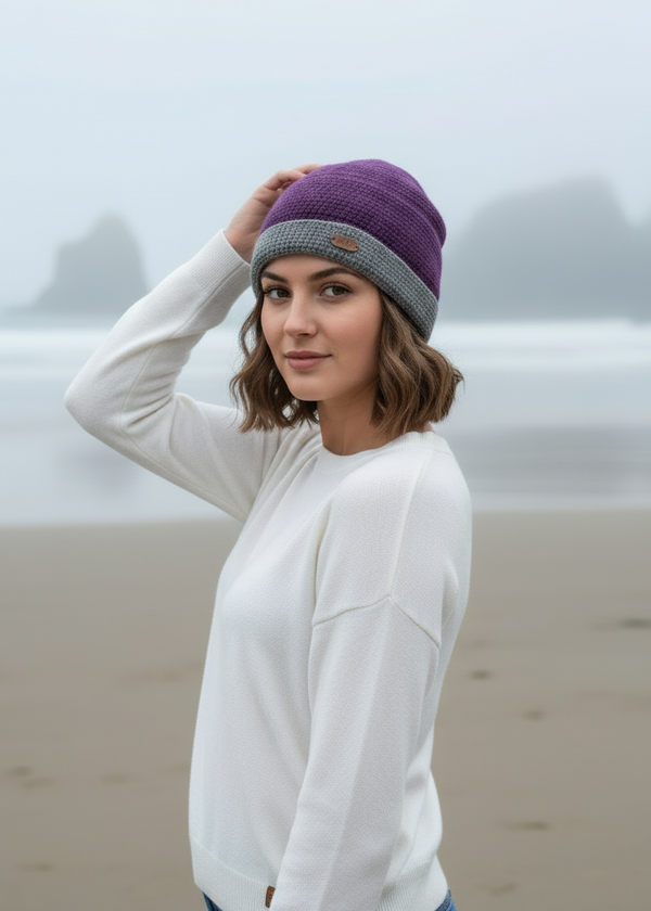 Erin Crochet Turn up Hat | Purple